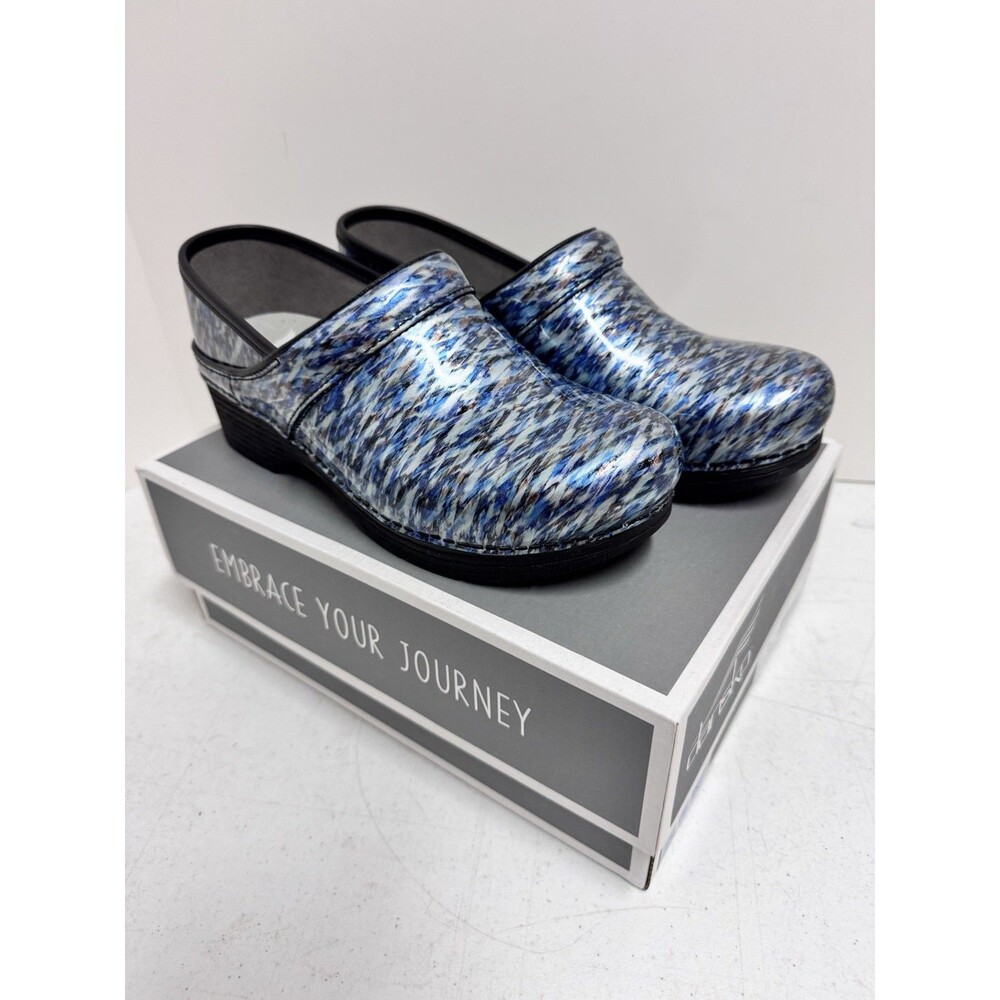 Dansko Womens LT Pro Patent Blue Waves Leather Clog Size 36 5.5-6 US NIB